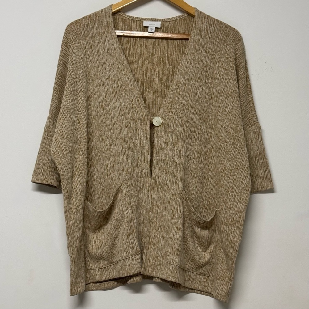 Pure Jill Linen Blend Knit Cardigan One Button Jacket Curry Beige S